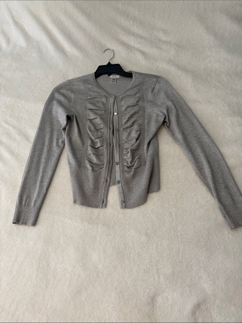 Cache Taupe Ruffle-Front Cardigan